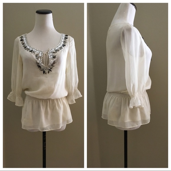 Tops - JEWELED PEASANT BLOUSE